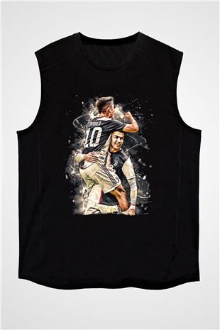 Paulo Dybala Baskılı Unisex Siyah Kolsuz Tişört - Tshirt