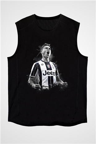 Paulo Dybala Baskılı Unisex Siyah Kolsuz Tişört - Tshirt