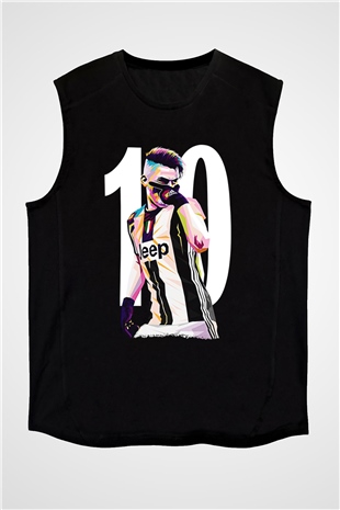 Paulo Dybala Baskılı Unisex Siyah Kolsuz Tişört - Tshirt