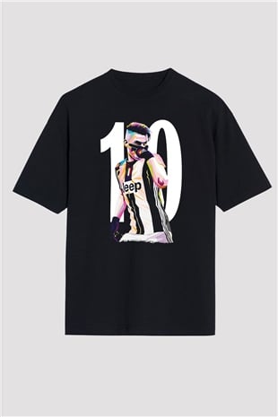 Paulo Dybala Baskılı Unisex Siyah Oversize Tişört - Tshirt