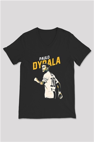 Paulo Dybala Baskılı Unisex Siyah V Yaka Tişört - Tshirt