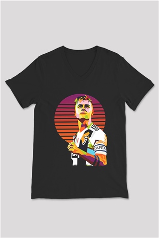 Paulo Dybala Baskılı Unisex Siyah V Yaka Tişört - Tshirt