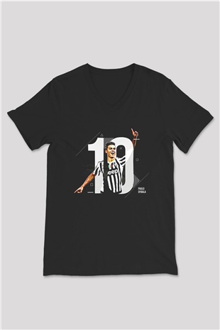 Paulo Dybala Baskılı Unisex Siyah V Yaka Tişört - Tshirt