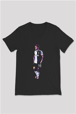 Paulo Dybala Baskılı Unisex Siyah V Yaka Tişört - Tshirt