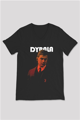 Paulo Dybala Baskılı Unisex Siyah V Yaka Tişört - Tshirt