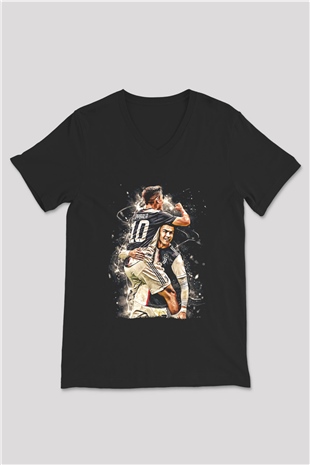 Paulo Dybala Baskılı Unisex Siyah V Yaka Tişört - Tshirt