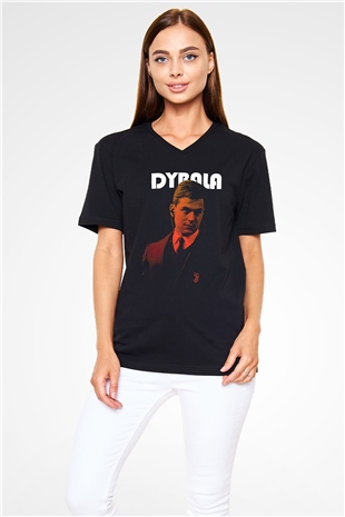 Paulo Dybala Baskılı Unisex Siyah V Yaka Tişört - Tshirt
