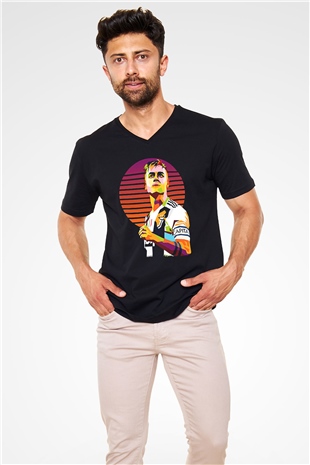 Paulo Dybala Baskılı Unisex Siyah V Yaka Tişört - Tshirt