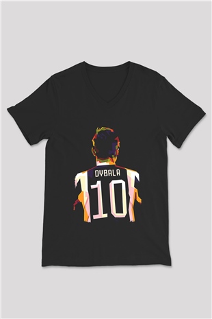 Paulo Dybala Baskılı Unisex Siyah V Yaka Tişört - Tshirt