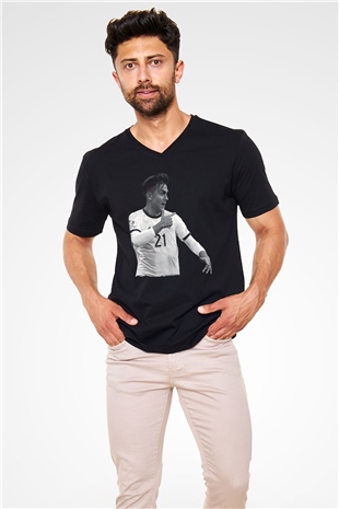 Paulo Dybala Baskılı Unisex Siyah V Yaka Tişört - Tshirt