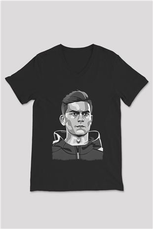 Paulo Dybala Baskılı Unisex Siyah V Yaka Tişört - Tshirt