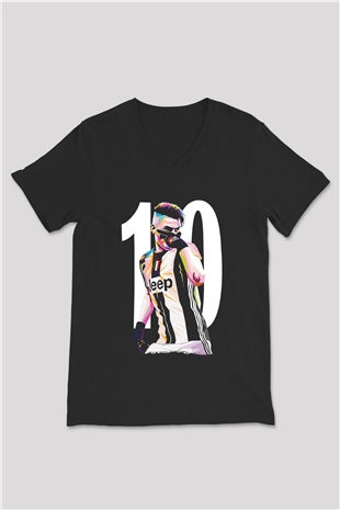 Paulo Dybala Baskılı Unisex Siyah V Yaka Tişört - Tshirt