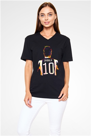 Paulo Dybala Baskılı Unisex Siyah V Yaka Tişört - Tshirt