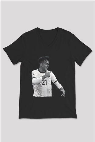 Paulo Dybala Baskılı Unisex Siyah V Yaka Tişört - Tshirt