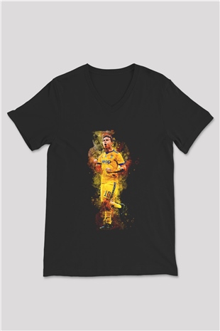 Paulo Dybala Baskılı Unisex Siyah V Yaka Tişört - Tshirt