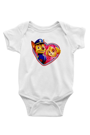 Paw Patrol Baskılı Beyaz Unisex Bebek Body - Zıbın