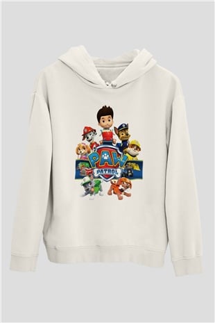 Paw Patrol Beyaz Unisex Kapşonlu Sweatshirt