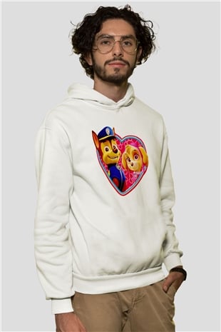 Paw Patrol Beyaz Unisex Kapşonlu Sweatshirt
