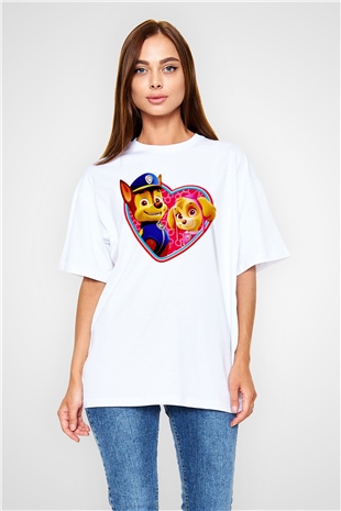 Paw Patrol Beyaz Unisex Oversize Tişört T-Shirt