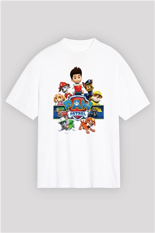 Paw Patrol Beyaz Unisex Oversize Tişört T-Shirt