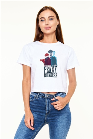 Peaky Blinders Baskılı Beyaz Crop Top Kadın Tişört - Tshirt