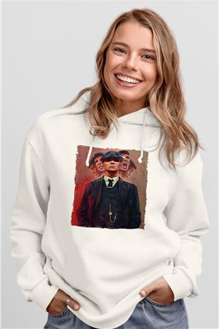 Peaky Blinders Baskılı Beyaz Unisex Hoodie