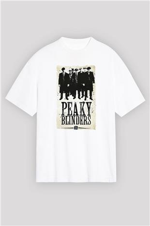 Peaky Blinders Baskılı Beyaz Unisex Oversize Tişört - Tshirt