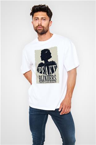 Peaky Blinders Baskılı Beyaz Unisex Oversize Tişört - Tshirt