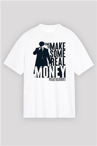 Peaky Blinders Baskılı Beyaz Unisex Oversize Tişört - Tshirt