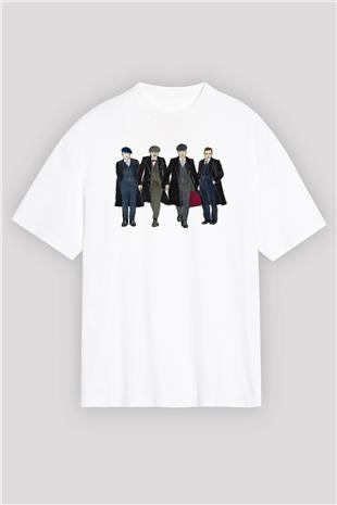 Peaky Blinders Baskılı Beyaz Unisex Oversize Tişört - Tshirt