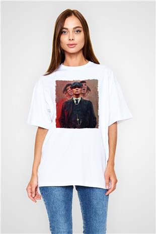 Peaky Blinders Baskılı Beyaz Unisex Oversize Tişört - Tshirt