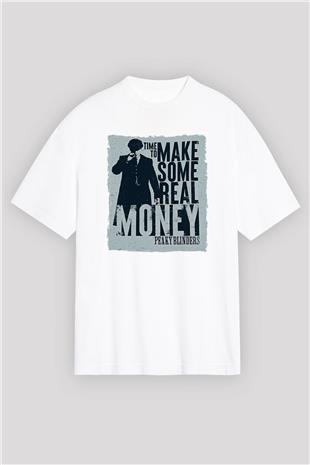 Peaky Blinders Baskılı Beyaz Unisex Oversize Tişört - Tshirt