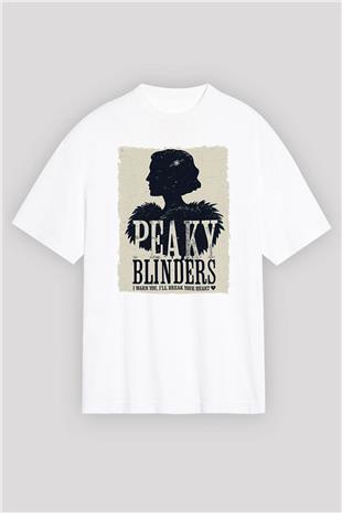 Peaky Blinders Baskılı Beyaz Unisex Oversize Tişört - Tshirt