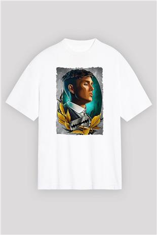 Peaky Blinders Baskılı Beyaz Unisex Oversize Tişört - Tshirt