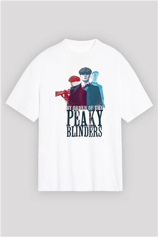 Peaky Blinders Baskılı Beyaz Unisex Oversize Tişört - Tshirt