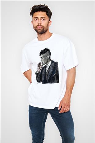 Peaky Blinders Baskılı Beyaz Unisex Oversize Tişört - Tshirt