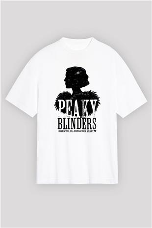 Peaky Blinders Baskılı Beyaz Unisex Oversize Tişört - Tshirt