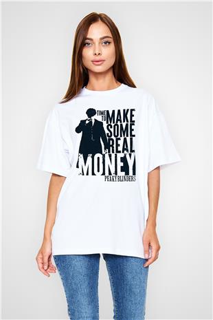 Peaky Blinders Baskılı Beyaz Unisex Oversize Tişört - Tshirt