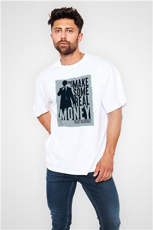 Peaky Blinders Baskılı Beyaz Unisex Oversize Tişört - Tshirt