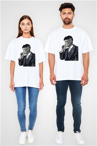 Peaky Blinders Baskılı Beyaz Unisex Oversize Tişört - Tshirt