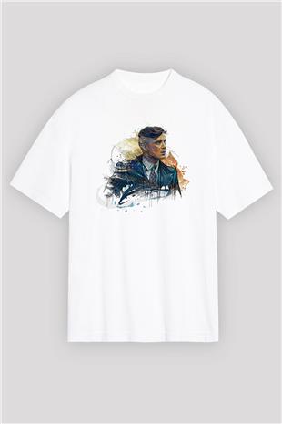 Peaky Blinders Baskılı Beyaz Unisex Oversize Tişört - Tshirt