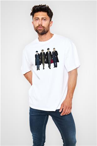 Peaky Blinders Baskılı Beyaz Unisex Oversize Tişört - Tshirt