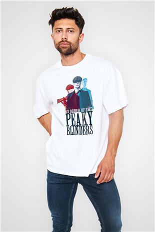 Peaky Blinders Baskılı Beyaz Unisex Oversize Tişört - Tshirt