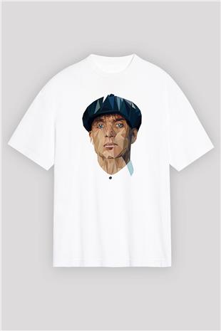 Peaky Blinders Baskılı Beyaz Unisex Oversize Tişört - Tshirt