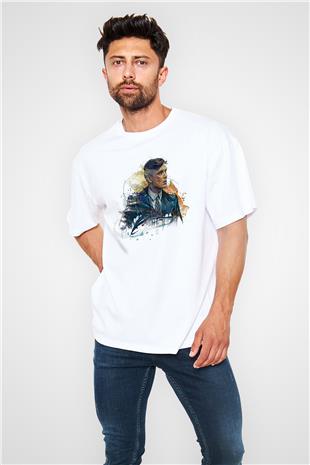 Peaky Blinders Baskılı Beyaz Unisex Oversize Tişört - Tshirt