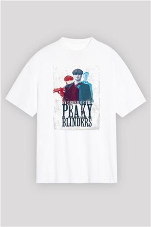 Peaky Blinders Baskılı Beyaz Unisex Oversize Tişört - Tshirt
