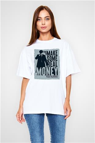 Peaky Blinders Baskılı Beyaz Unisex Oversize Tişört - Tshirt