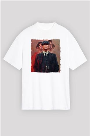 Peaky Blinders Baskılı Beyaz Unisex Oversize Tişört - Tshirt