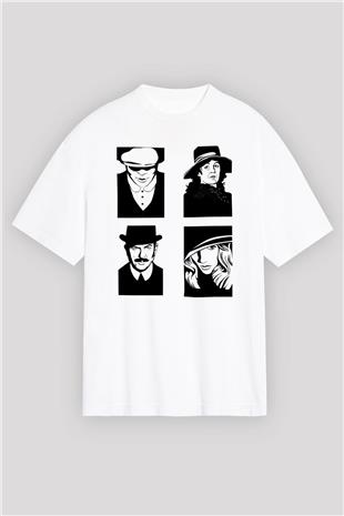 Peaky Blinders Baskılı Beyaz Unisex Oversize Tişört - Tshirt