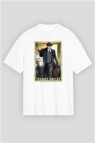 Peaky Blinders Baskılı Beyaz Unisex Oversize Tişört - Tshirt